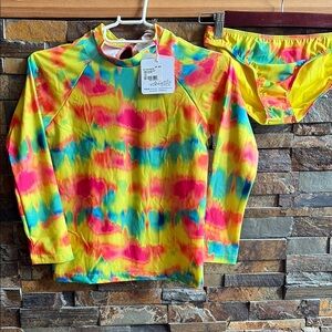 Peixoto Kids Swim Set Rashguard Multicolor Tie Dye